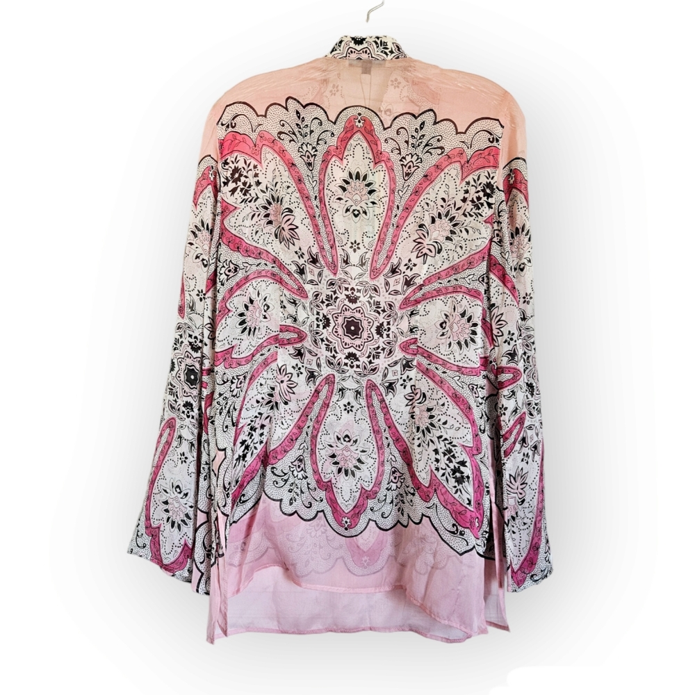 Allen B by Allen Schwartz Boho Silk Long Flare Sleeve Tunic Size L NWT - Picture 3 of 11